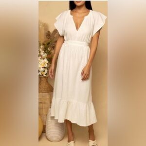 Belted White Midi Dress